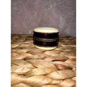 Vintage Cream and Burgundy Napkin Rings with Gold Rope‎ Chain Detail Set of 6